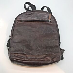 Jack Georges Voyager Convertible Backpack Crossbody Bag Brown Embossed Leather